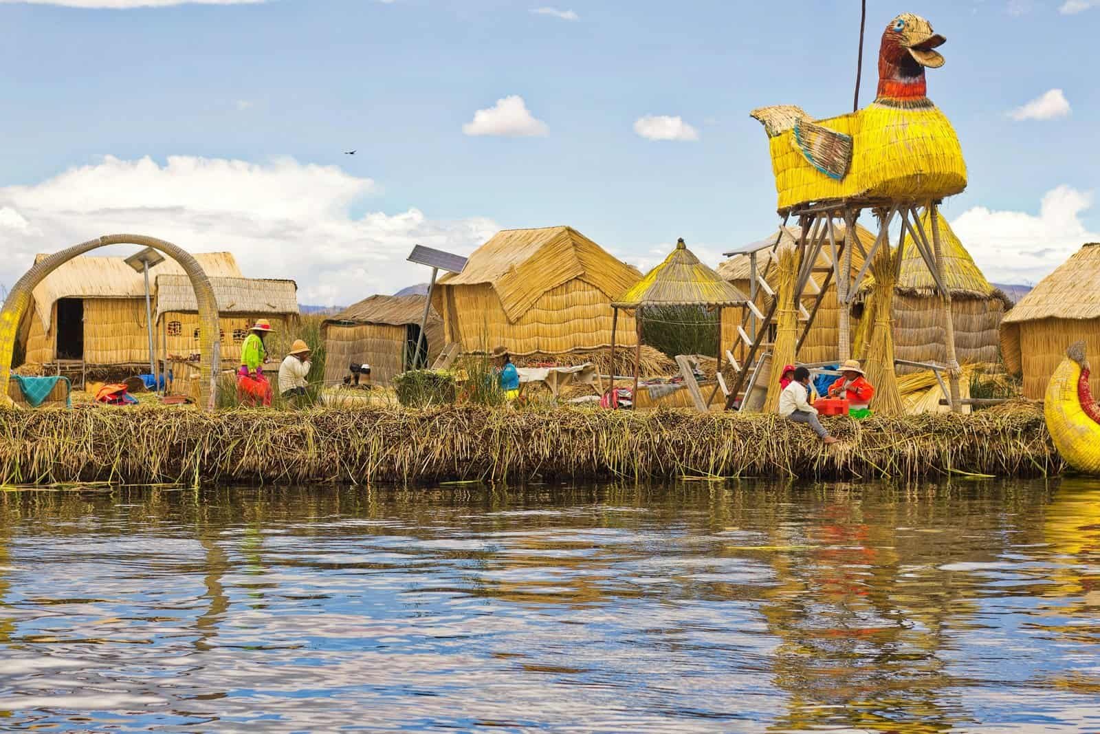 Houses beside Lake Titicaca on the Peru-Bolivia border