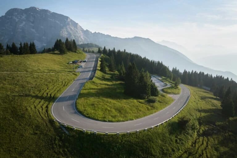 Mountain road through the Berchtesgadener Land in the German Alps
