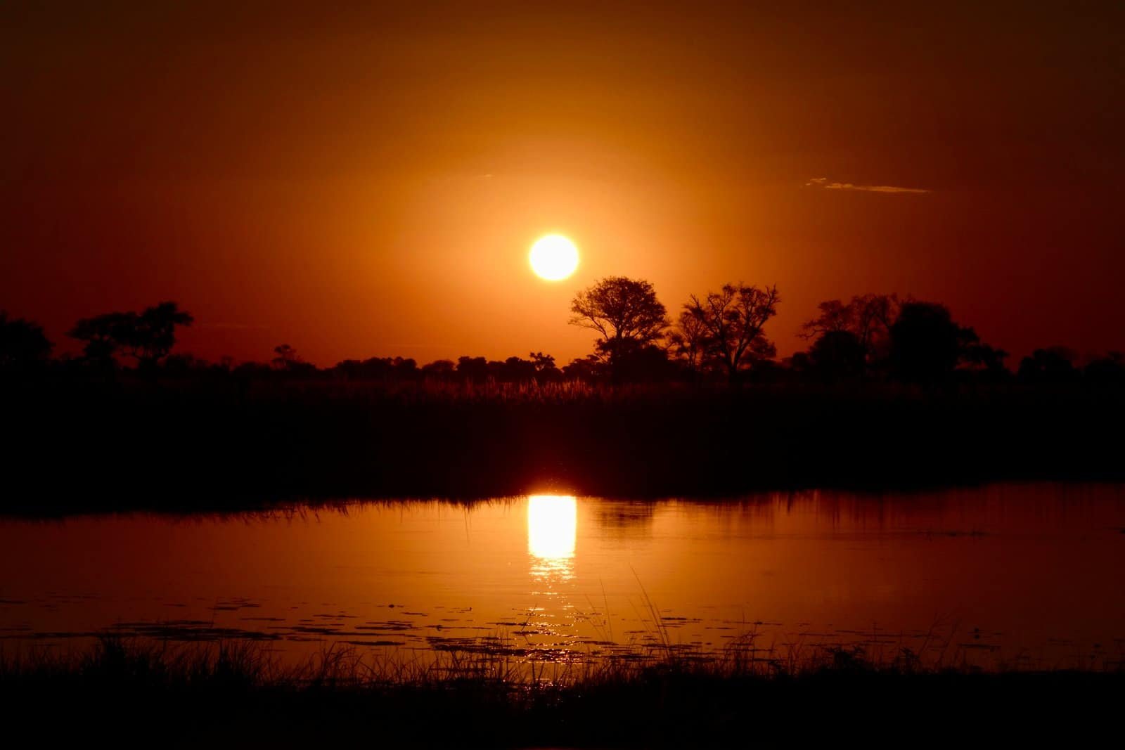 Sunset over the floodplains of the Okavango Delta in northern Botswana