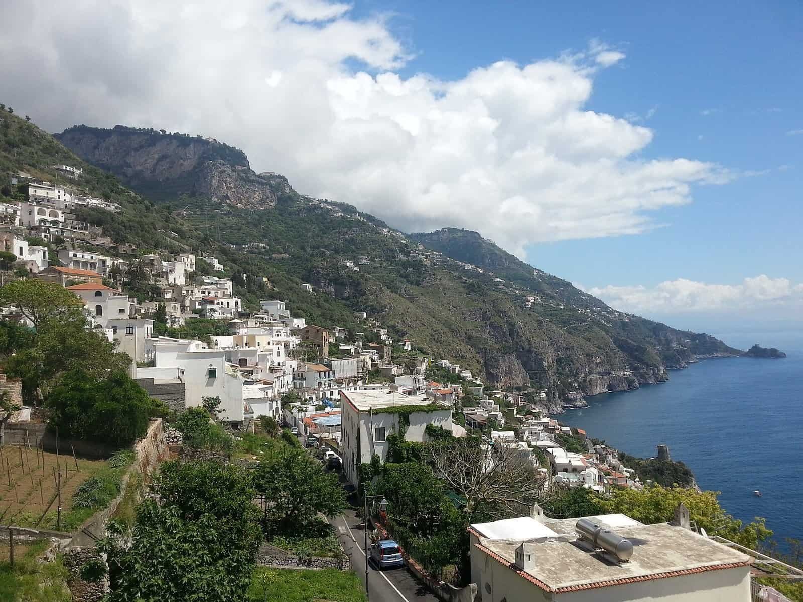 The village of Praiano stacked above the sea on the Amalfi Coast
