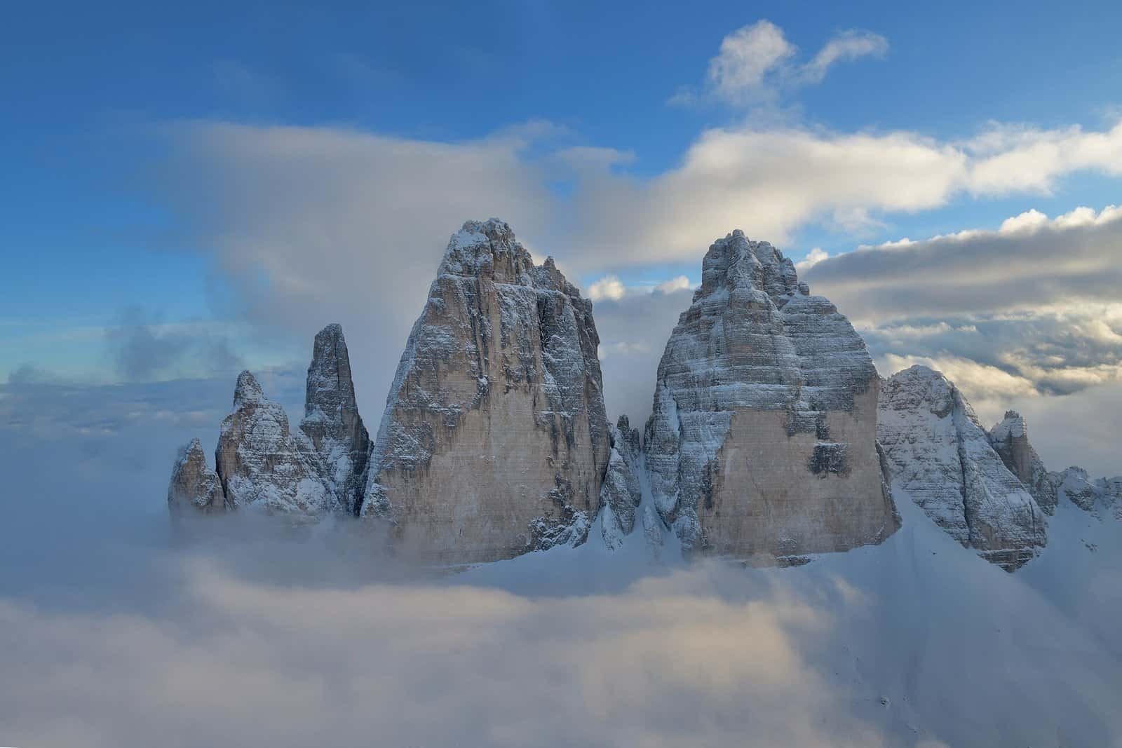 The three peaks of Tre Cime di Lavaredo in the Sesto Dolomites