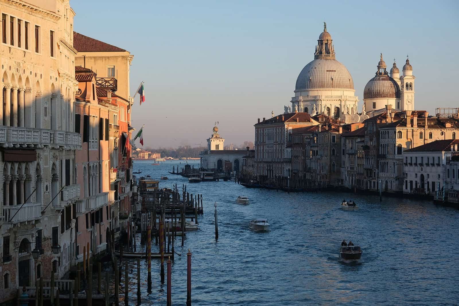 The Grand Canal in Venice seen from the Ponte dell Accademia, with the basilica of Santa Maria della Salute