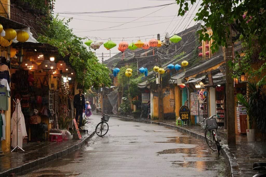 Lantern-lit street in the old town of Hoi An, Vietnam